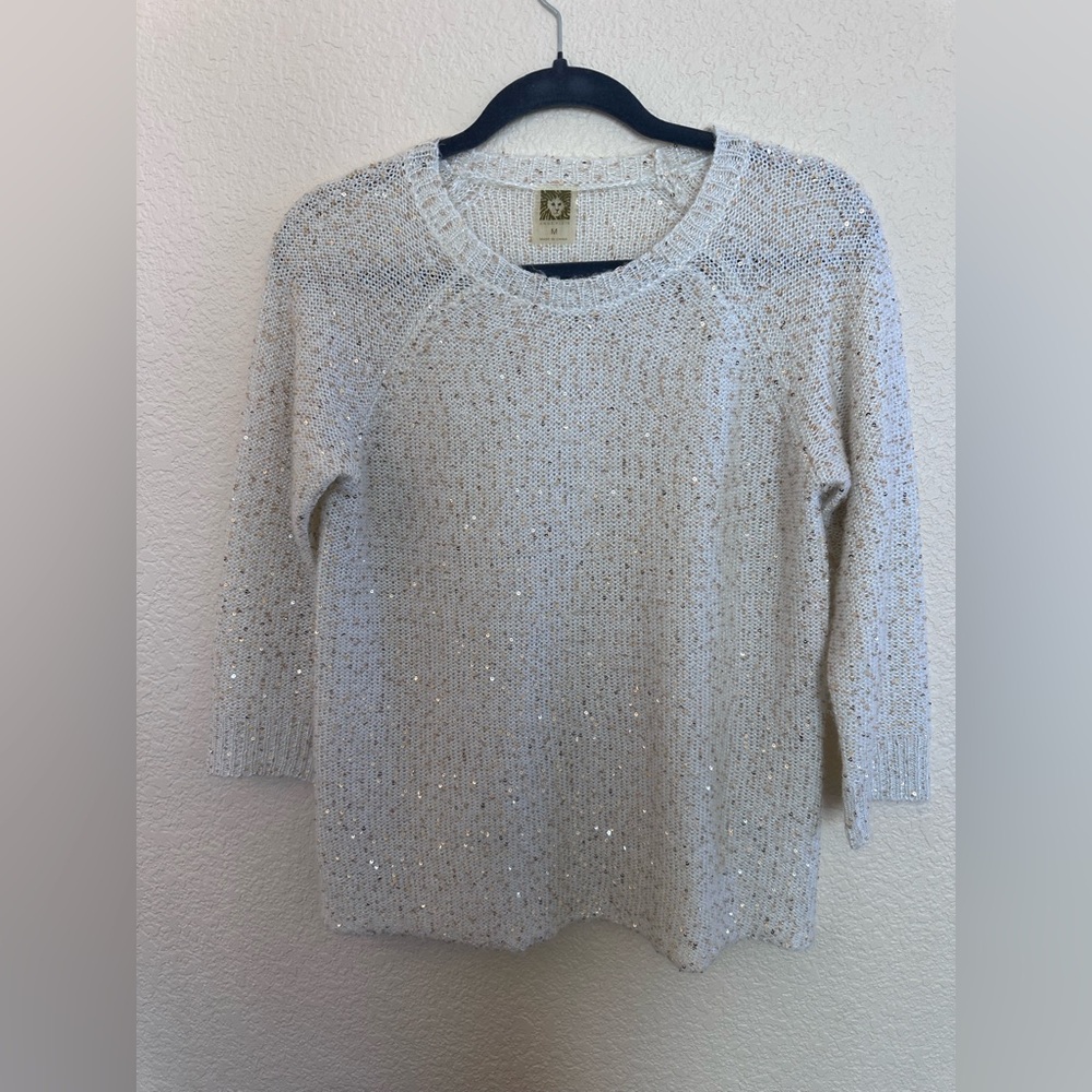 Anne Klein Cream Sequin Sweater Size Medium